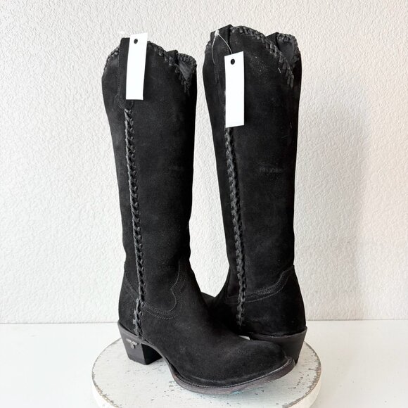 Lane boots Shoes - Lane PLAIN JANE Womens Cowboy Boots 7.5 Black Suede Western Cowgirl Mid Calf